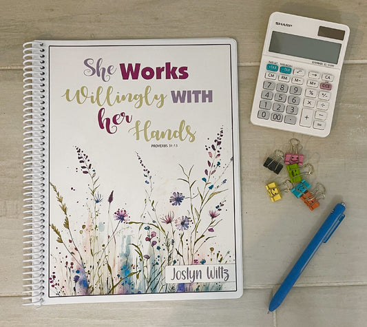 SHE WORKS WILLINGLY WITH HER HANDS DESIGN- Standard 12 Month Appointment Book - Start Any Month - 3 Sizes with Optional Income & Expenses Tracking