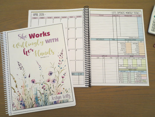 SHE WORKS WILLINGLY WITH HER HANDS DESIGN - 12 Month Dated Appointment Book With Business Organizer/Planner + UPGRADE OPTIONS