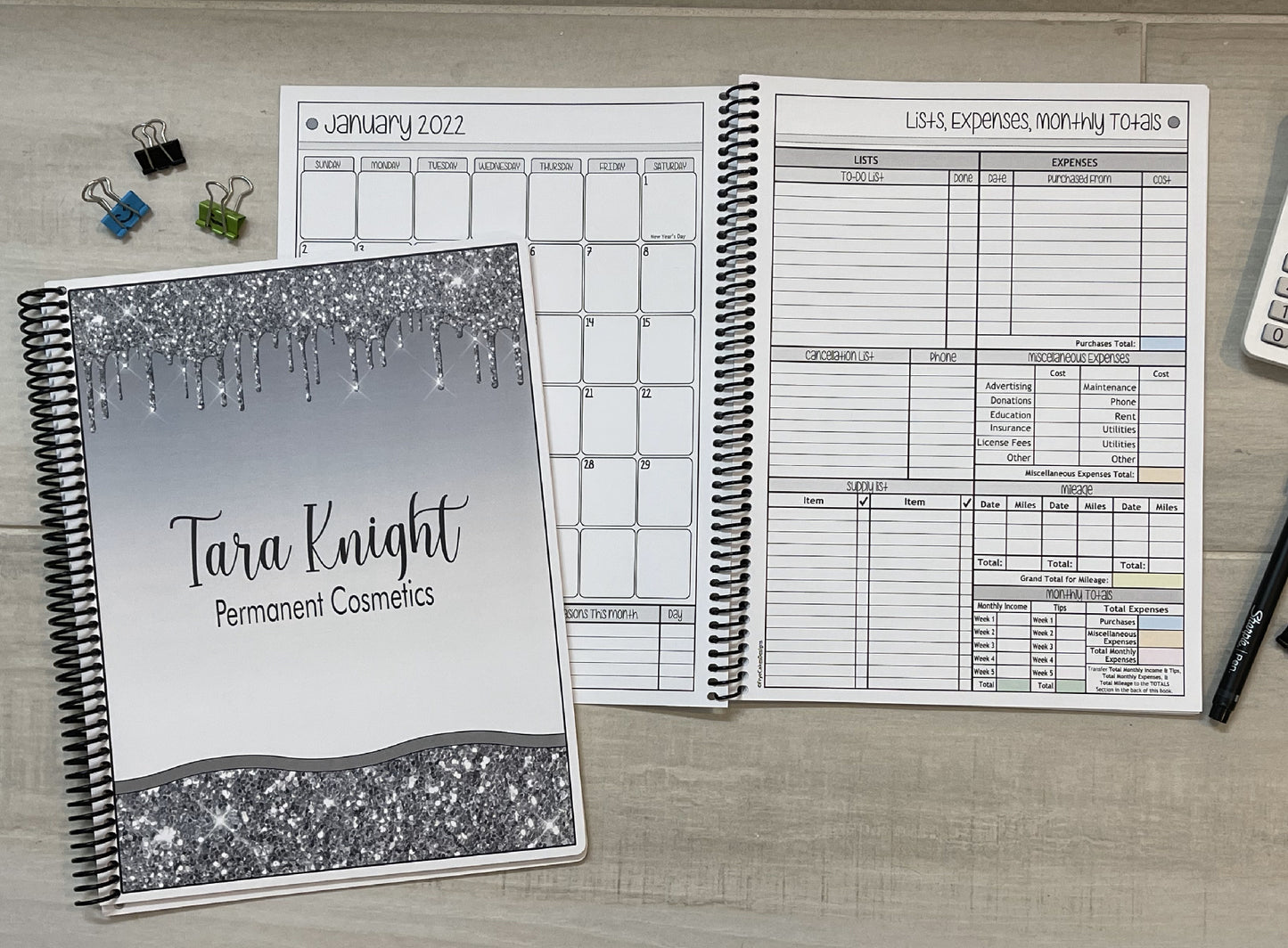 SILVER GLITTER DESIGN - 12 Month Dated Appointment Book With Business Organizer/Planner + UPGRADE OPTIONS