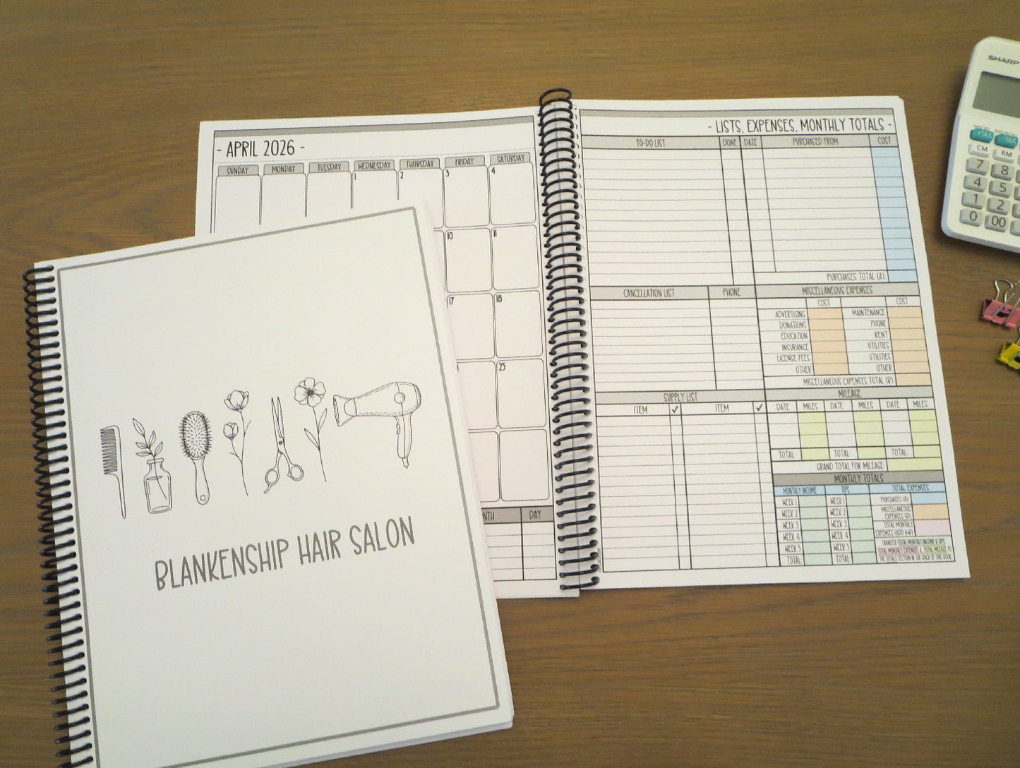 SIMPLE STYLIST TOOLS DESIGN - 12 Month Dated Appointment Book With Business Organizer/Planner + UPGRADE OPTIONS