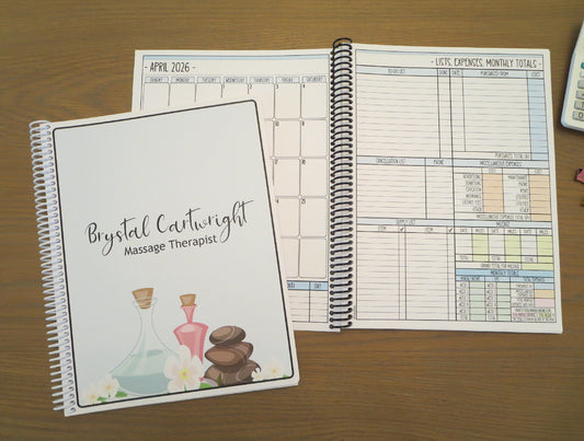 MASSAGE & SPA TOOLS DESIGN - 12 Month Dated Appointment Book With Business Organizer/Planner + UPGRADE OPTIONS