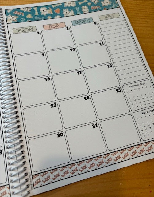 2025-2026 Pet Sitter Planner & Organizer with Pet and Owner Info Pages.  Large or Medium.  TEAL PUPS DESIGN