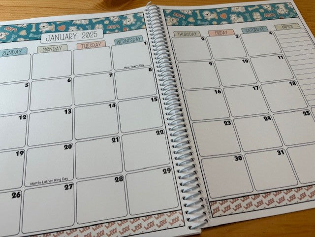 2025-2026 Pet Sitter Planner & Organizer with Pet and Owner Info Pages.  Large or Medium.  TEAL PUPS DESIGN