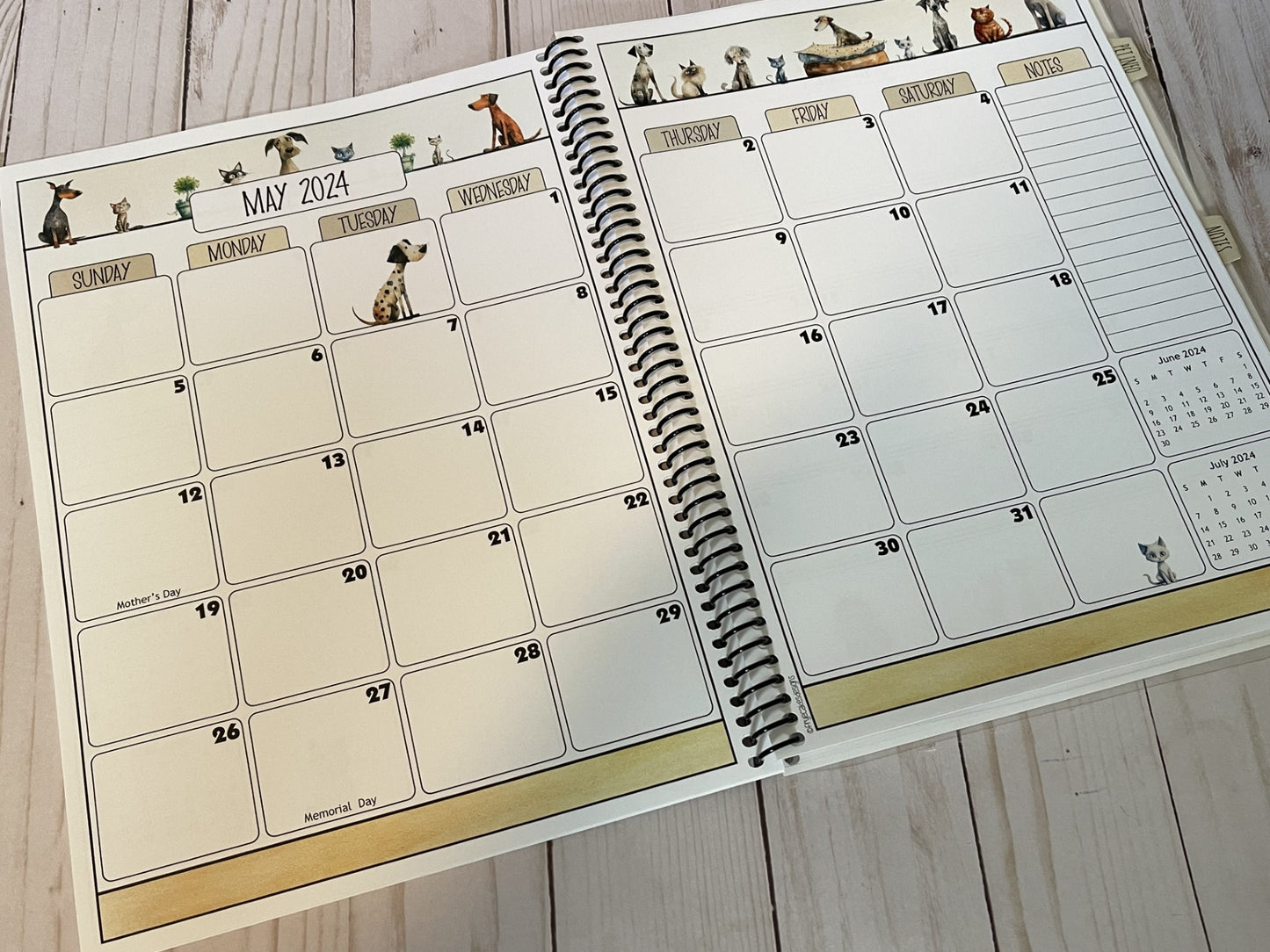 2025-2026 Pet Sitter Planner & Organizer with Pet and Owner Info Pages.  Large or Medium.  ILLUSTRATED PETS DESIGN