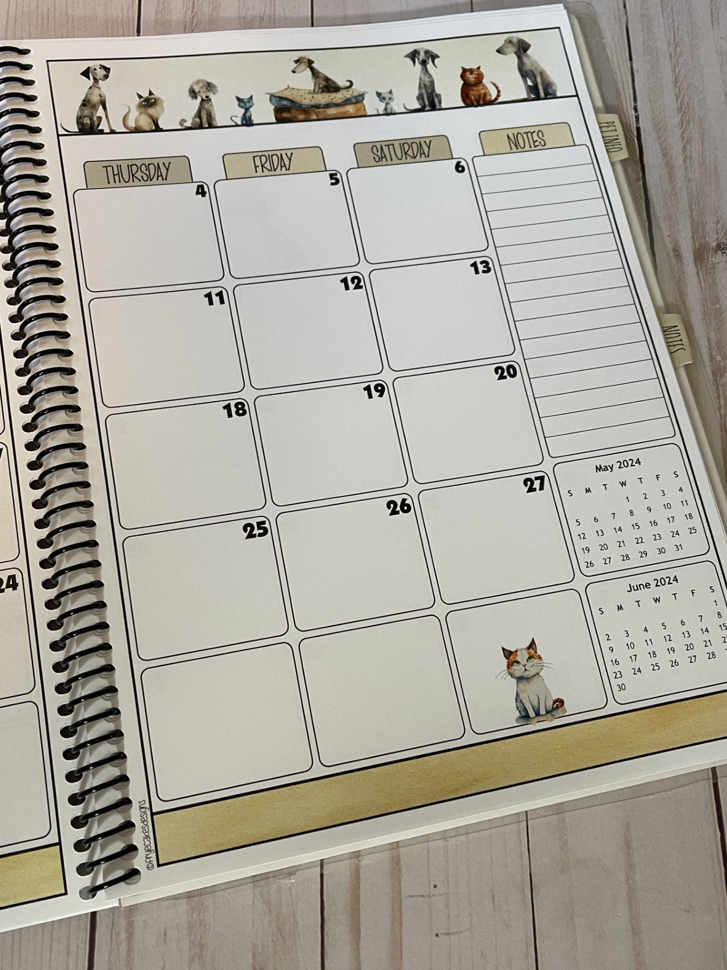 2025-2026 Pet Sitter Planner & Organizer with Pet and Owner Info Pages.  Large or Medium.  ILLUSTRATED PETS DESIGN