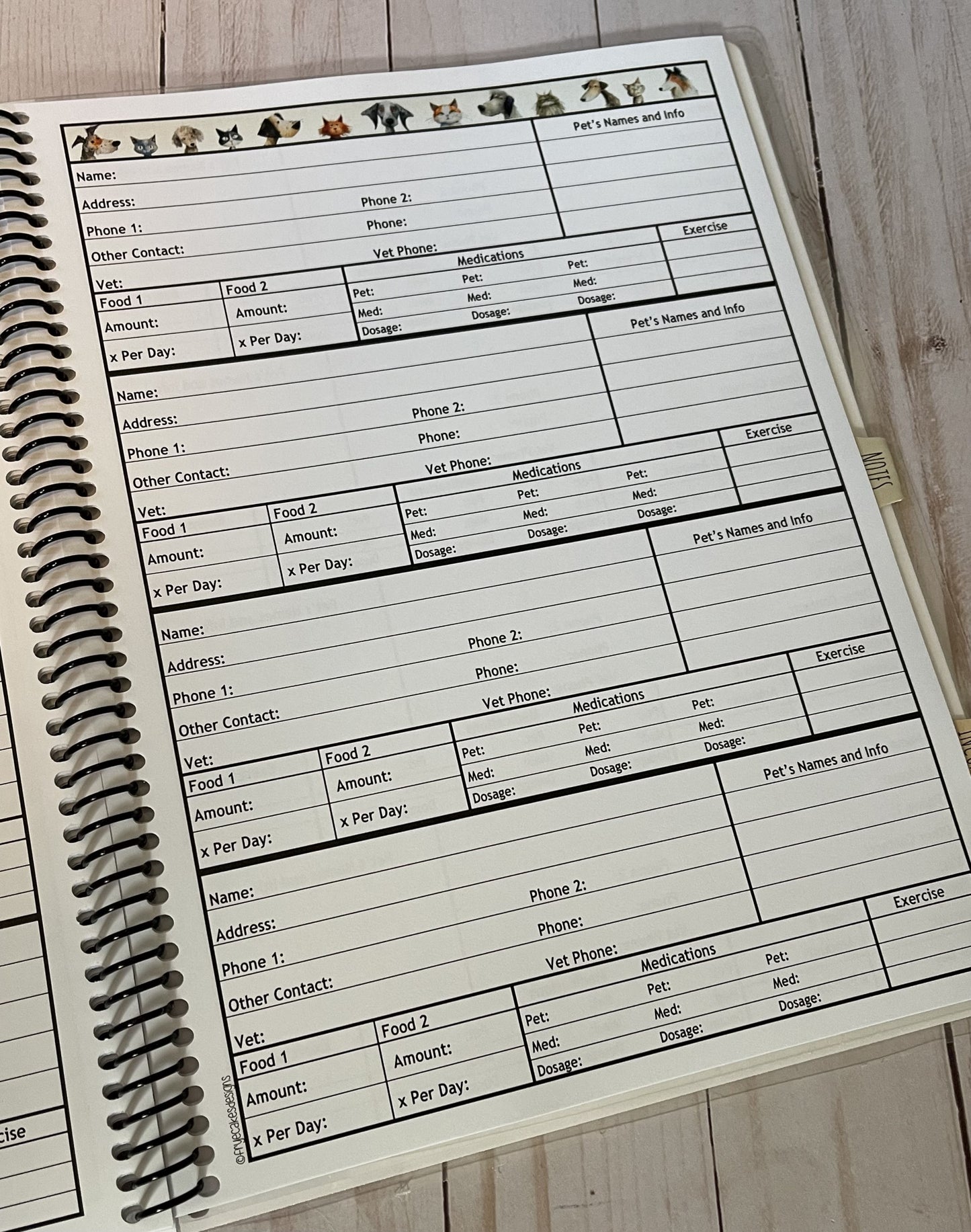 2025-2026 Pet Sitter Planner & Organizer with Pet and Owner Info Pages.  Large or Medium.  ILLUSTRATED PETS DESIGN