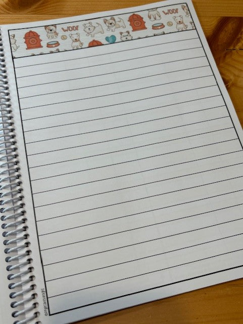 2025-2026 Pet Sitter Planner & Organizer with Pet and Owner Info Pages.  Large or Medium.  ORANGE & TAN PUPS DESIGN
