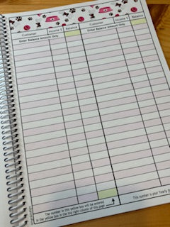 2025-2026 Pet Sitter Planner & Organizer with Pet and Owner Info Pages.  Large or Medium.  PINK BOWLS & BOWS DESIGN