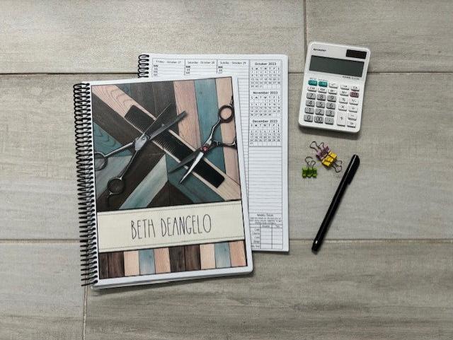 STYLIST TOOLS ON WOOD DESIGN - 12 Month Dated Appointment Book With Business Organizer/Planner + UPGRADE OPTIONS