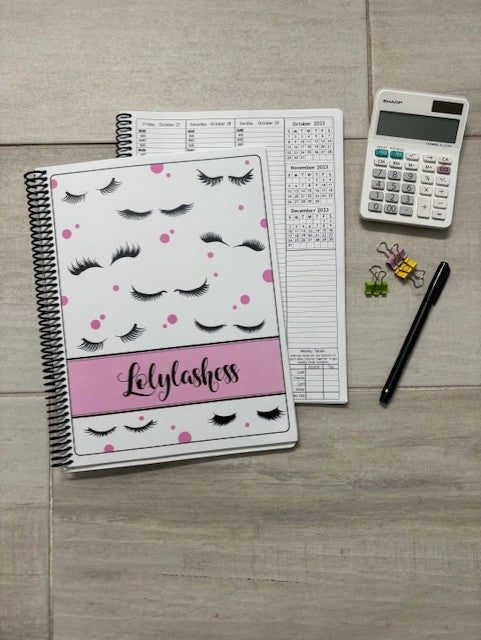 LOTS OF LASHES - PINK DESIGN - 12 Month Dated Appointment Book With Business Organizer/Planner + UPGRADE OPTIONS