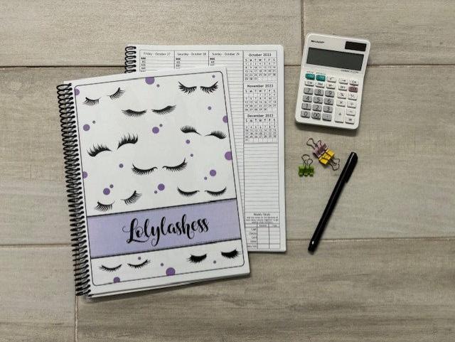 LOTS OF LASHES - PURPLE DESIGN - 12 Month Dated Appointment Book With Business Organizer/Planner + UPGRADE OPTIONS