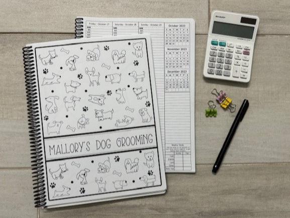 BLACK AND WHITE CARTOON PUPS - 12 Month Dated Appointment Book With Business Organizer/Planner + UPGRADE OPTIONS