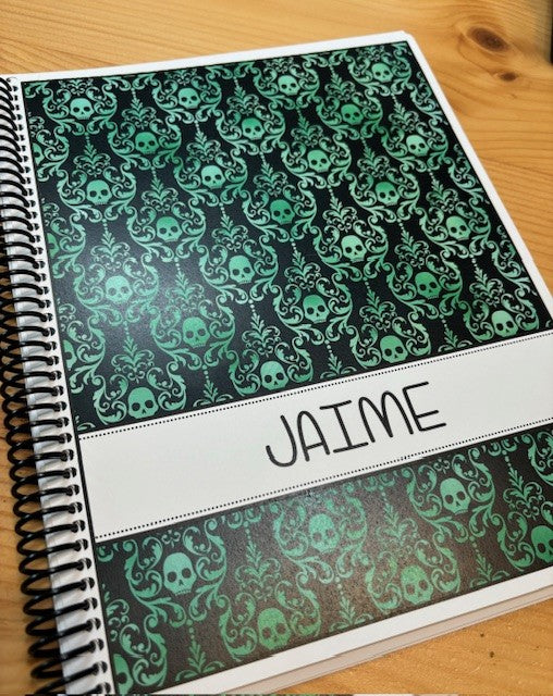 GOTHIC SKULLS DESIGN - CHOOSE FROM 4 COLORS - Standard 12 Month Appointment Book - Start Any Month - 3 Sizes with Optional Income & Expenses Tracking