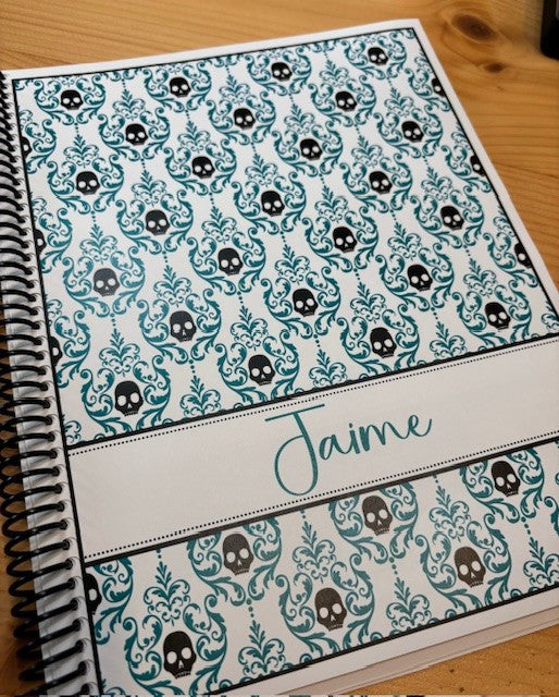 GOTHIC SKULLS DESIGN - CHOOSE FROM 4 COLORS - Standard 12 Month Appointment Book - Start Any Month - 3 Sizes with Optional Income & Expenses Tracking