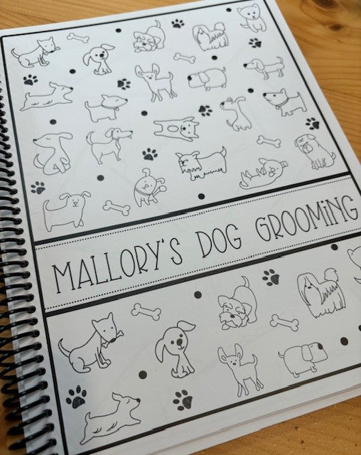 BLACK AND WHITE CARTOON PUPS - 12 Month Dated Appointment Book With Business Organizer/Planner + UPGRADE OPTIONS