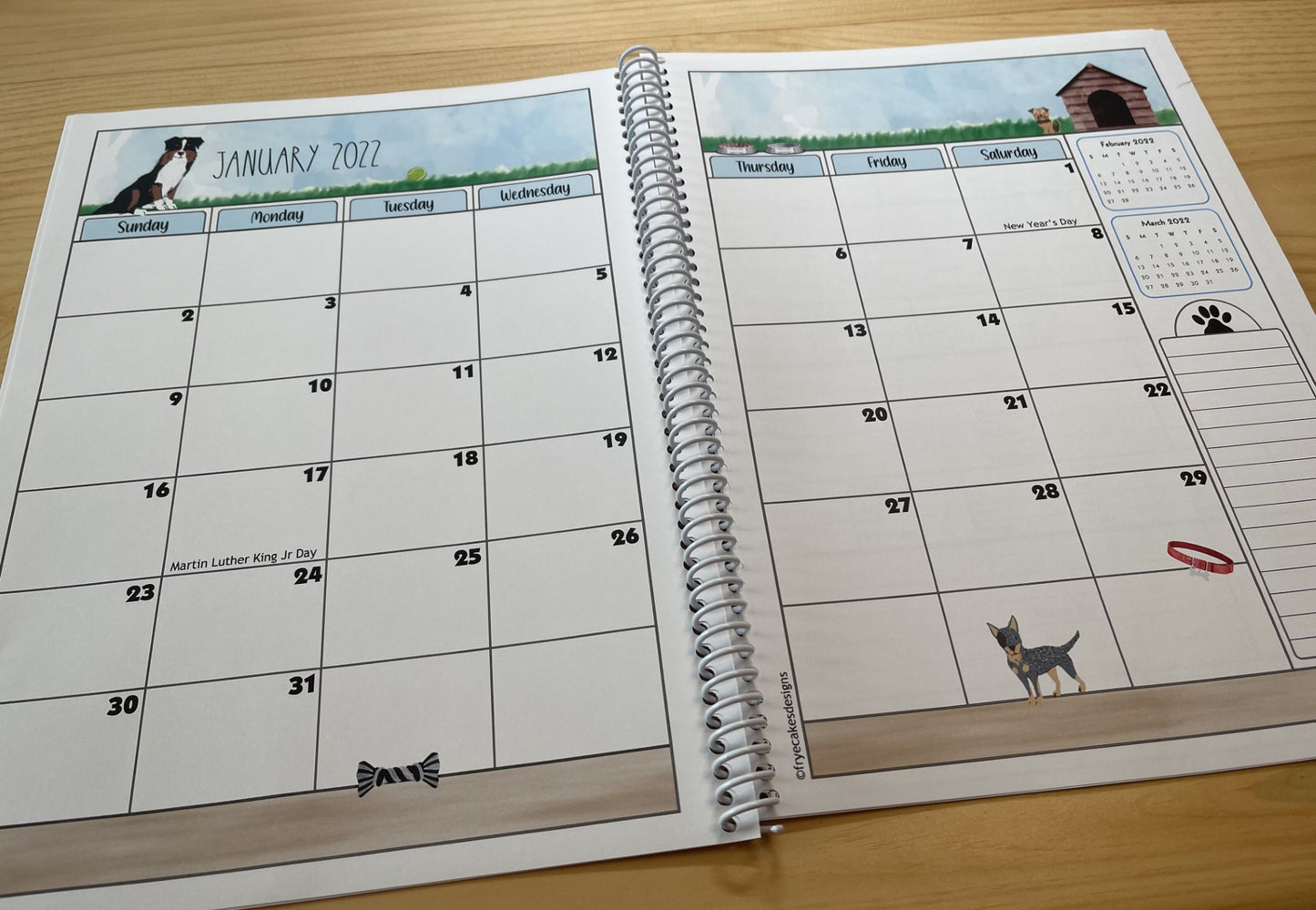 2025-2026 Pet Sitter Planner & Organizer with Pet and Owner Info Pages.  Large or Medium.  WATERCOLOR PETS DESIGN