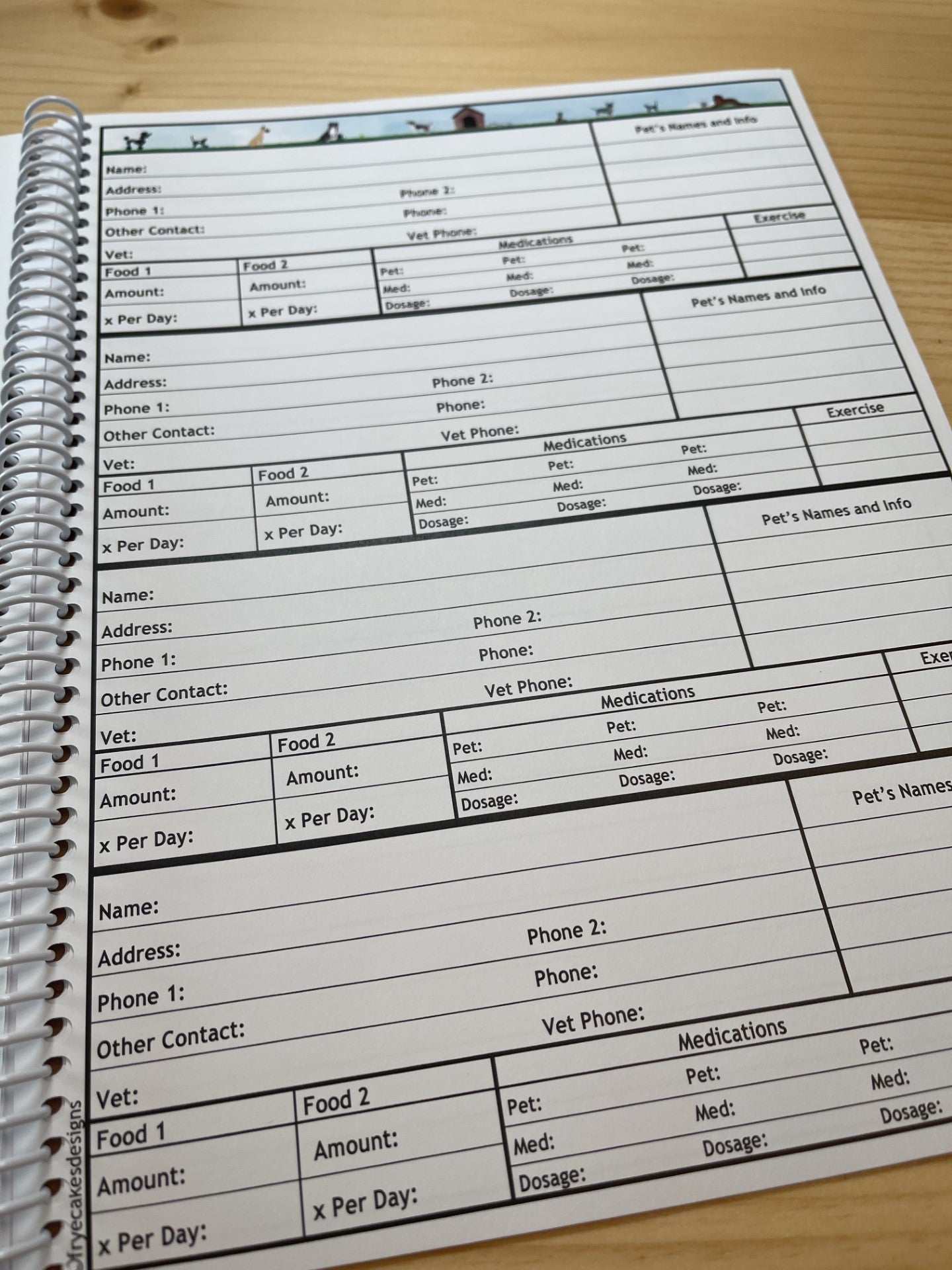 2025-2026 Pet Sitter Planner & Organizer with Pet and Owner Info Pages.  Large or Medium.  WATERCOLOR PETS DESIGN