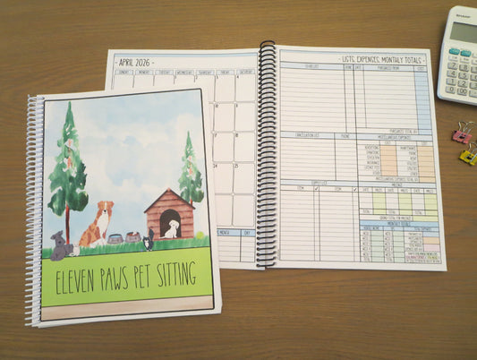 WATERCOLOR PETS DESIGN - 12 Month Dated Appointment Book With Business Organizer/Planner + UPGRADE OPTIONS