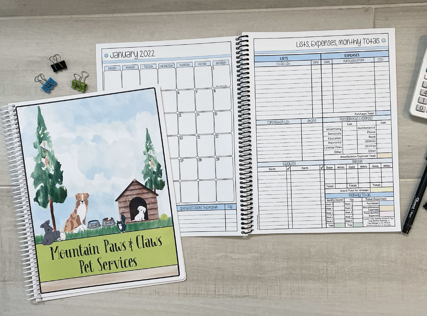 WATERCOLOR PETS DESIGN - 12 Month Dated Appointment Book With Business Organizer/Planner + UPGRADE OPTIONS