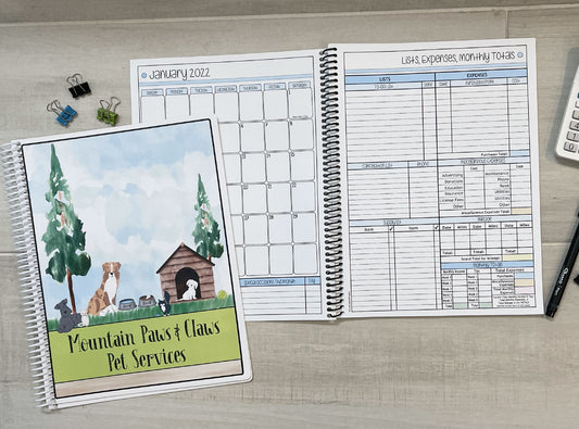 WATERCOLOR PETS DESIGN - 12 Month Dated Appointment Book With Business Organizer/Planner + UPGRADE OPTIONS
